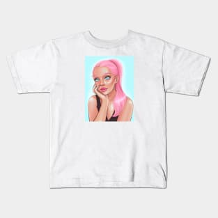 Pink Lips Pink Hair Girl Kids T-Shirt